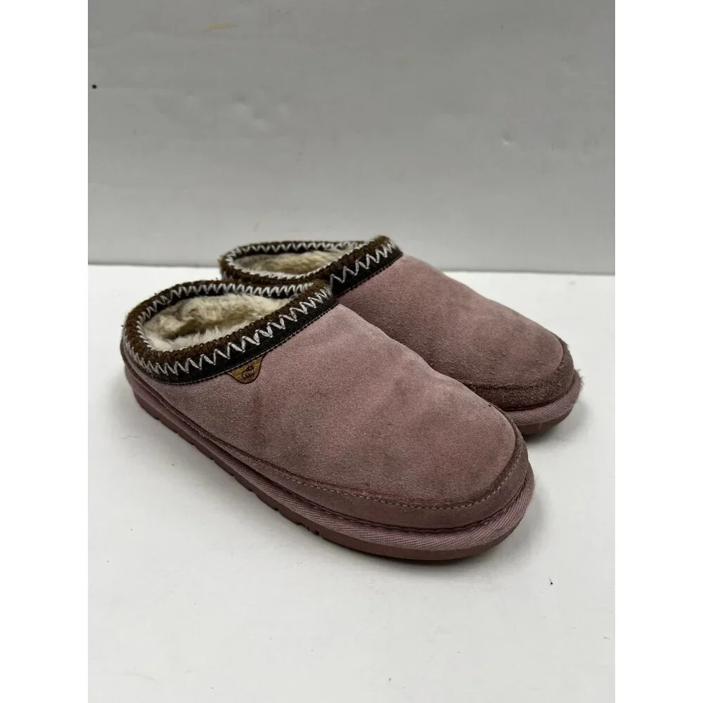Lamo House Slippers Youth 2 Pink Suede Fur Lined Moccasins Cozy